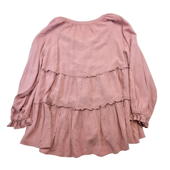 Cato Boho Peasant Top L Pink Tiered Tassel Ruffle Sleeve Cottagecore Festival - Picture 6 of 10